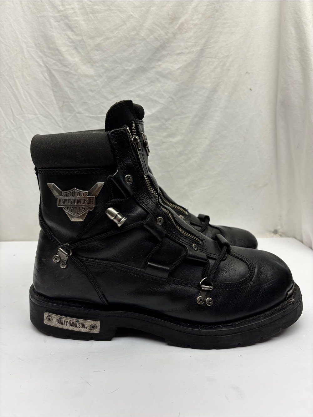 Harley-Davidson Black Leather Moto Zip Lace Boots, SZ 11 - Picture 4 of 8